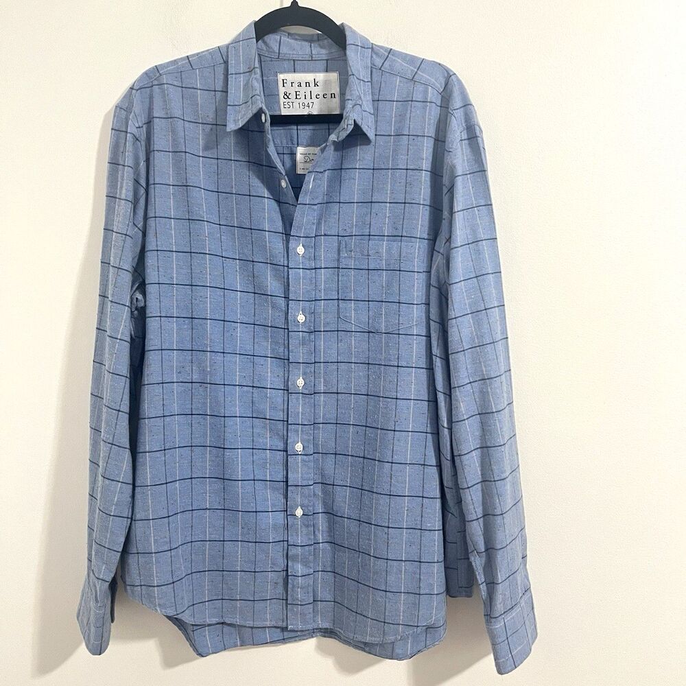 Frank & Eileen Don Button Up Flannel Shirt Size XL Blue Multi Plaid Boxy Top